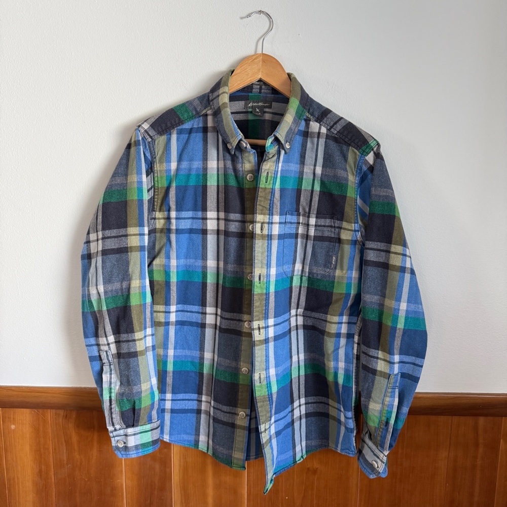 Men's Blue & Green Plaid Flannel Shirt